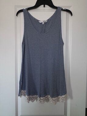 Sonoma Navy and White Striped Lace-Hem Tank